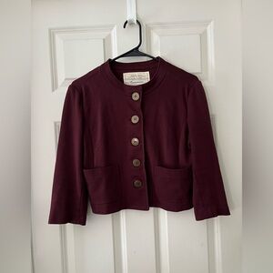 Anthropologie Cartonnier Burgundy Jacket Blazer Cardigan Cropped business M